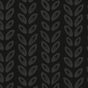 Boho Leaves | Medium Scale | Dark Black, Charcoal Grey | Tone on tone Botanical Stripes