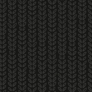 Boho Leaves | Small Scale | Dark Black, Charcoal Grey | Tone on tone Botanical Stripes