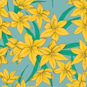 Bobartia seamless pattern on green background