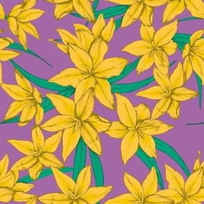 Bobartia seamless pattern on purple background