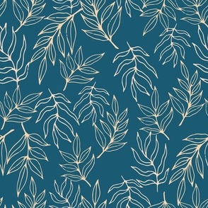 White outline leaves on blue background