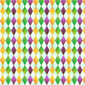  Mardi Gras Harlequin Argyle -- Mardi Gras Gold, Purple, Green Diamonds over White and Cloudy Blue -- 901dpi (17% of Full Scale) -- 3.5in x 4.18in repeat 