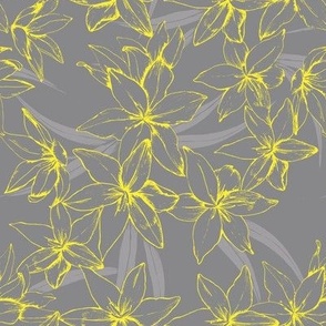 Yellow outline flowers seamless pattern