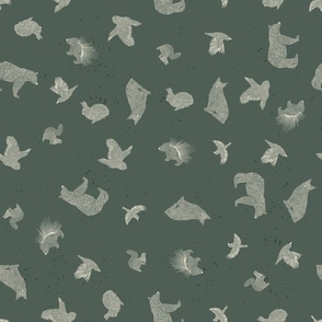 Pine Forest Friends Pattern Cream on Forest Green