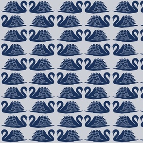 medium - swan love in navy on blue grey