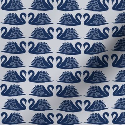 small - swan love in navy on blue grey
