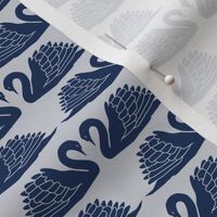 small - swan love in navy on blue grey