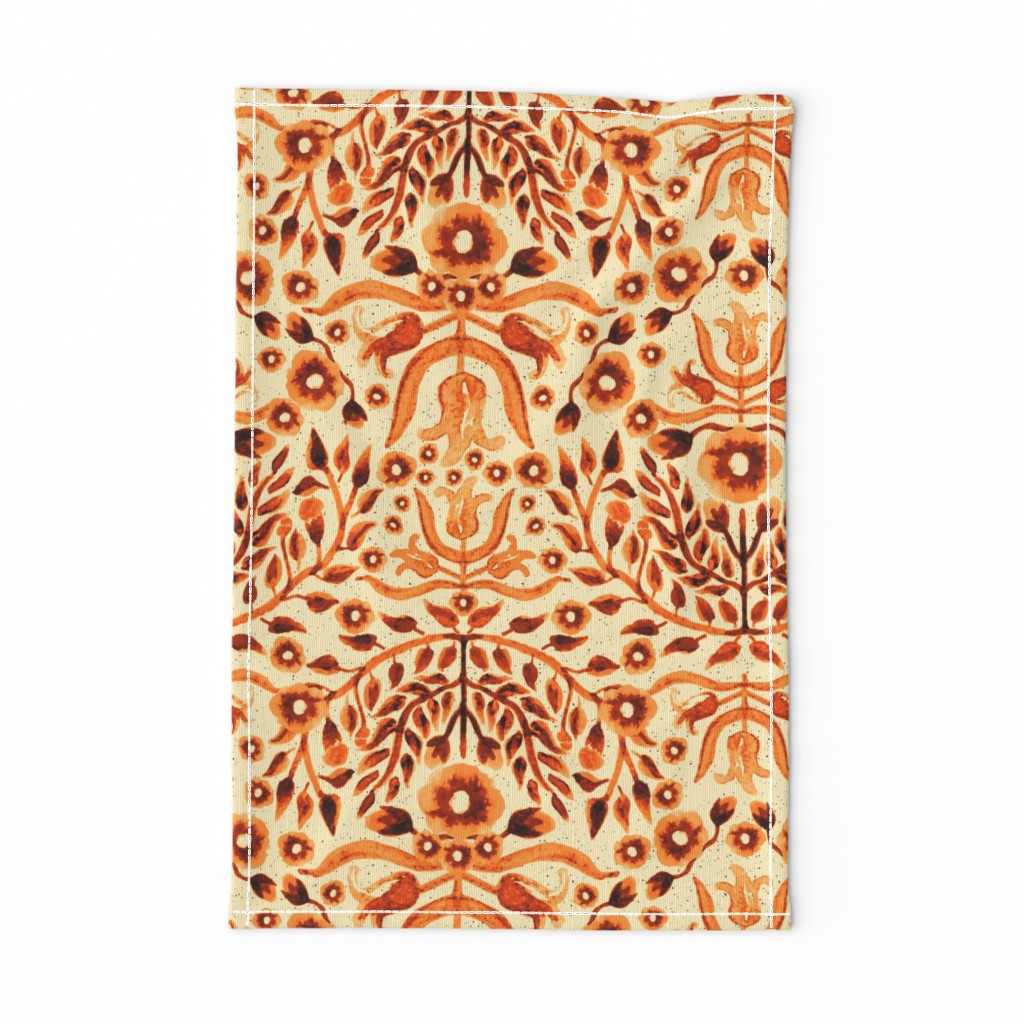 Big scale | Sepia Damask Floral | Monochrome warm tones | Ink effect | monochromatic burnt umber 