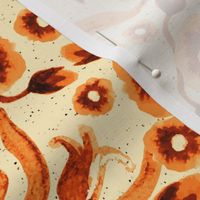 Big scale | Sepia Damask Floral | Monochrome warm tones | Ink effect | monochromatic burnt umber 