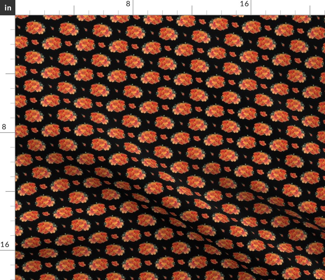 Orange vintage poppies on black - small