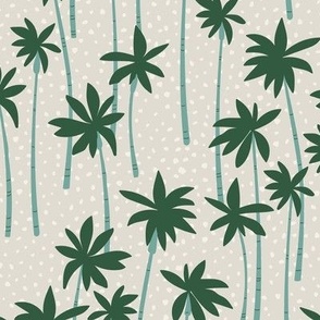 Spotted palms garden retro hawaii forest palm trees island vibes green moody blue on beige sand