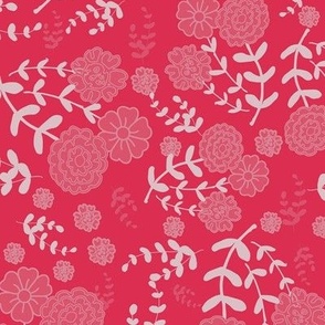 Ditsy florals allover on poppy red