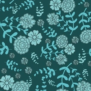 Ditsy florals allover in teal