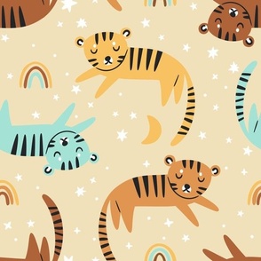 Kids Safari Tigers // Stars and Rainbows (light honeydrop) larger size