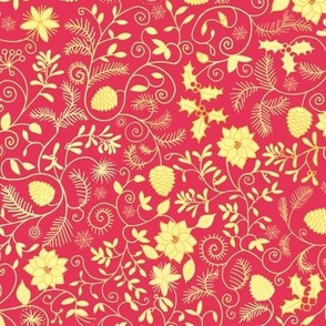 Christmas flower doodles gold on red
