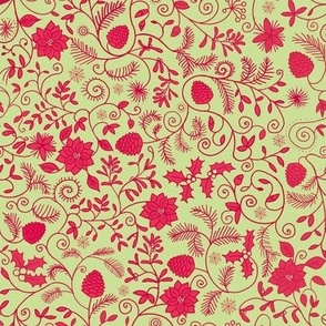 Christmas floral doodles red on greeen