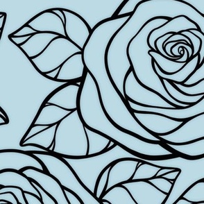 Large Rose Cutout Pattern - Pastel Blue and Black