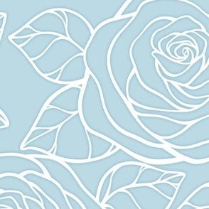 Large Rose Cutout Pattern - Pastel Blue and  White