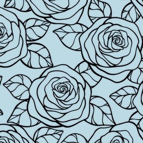 Rose Cutout Pattern - Pastel Blue and Black
