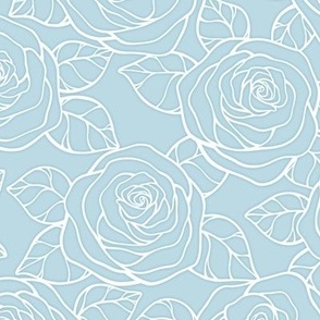 Rose Cutout Pattern - Pastel Blue and White