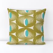 Oculus Mid Century Modern Geometric Olive Green Aqua Large Scale