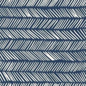 Small // Wonky Herringbone Chevron: Hand-Painted Geometric Boho Lines - Navy Blue 