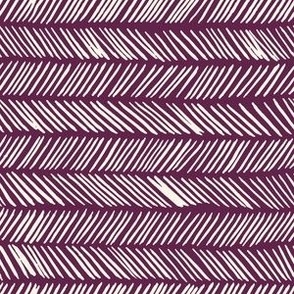 Small // Wonky Herringbone Chevron: Hand-Painted Geometric Boho Lines - Plum Purple