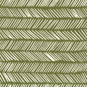 Small // Wonky Herringbone Chevron: Hand-Painted Geometric Boho Lines - Olive Green 
