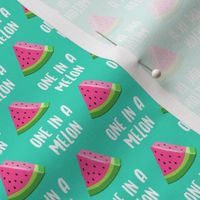 (small scale) one in a melon - pink on teal - watermelon summer fruit - C21