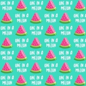(small scale) one in a melon - pink on teal - watermelon summer fruit - C21
