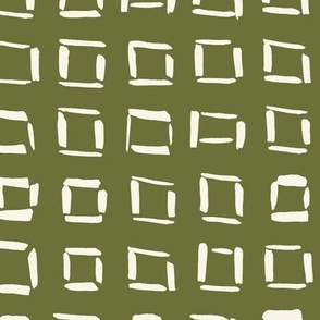 Medium // Wonky Squares: Hand-Painted Geometric Boho Square - Olive Green 
