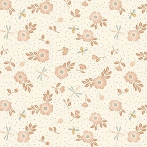Playful Fantasy Florals with Insects | Terracotta on Cream | 6