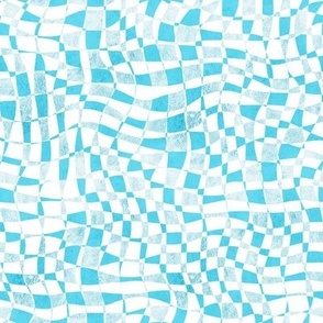 Trippy Checkerboard - turquoise blue and white