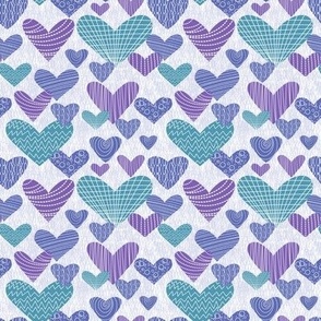Small scale Pantone 2022 palette with periwinkle blue, luscious lavender and tempting teal - love hearts in medium scale for valentines: for home decor, kids apparel and bedroom accessories
