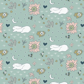 Dreamy Night Garden - Sleeping Bunnies & Whimsical Stars