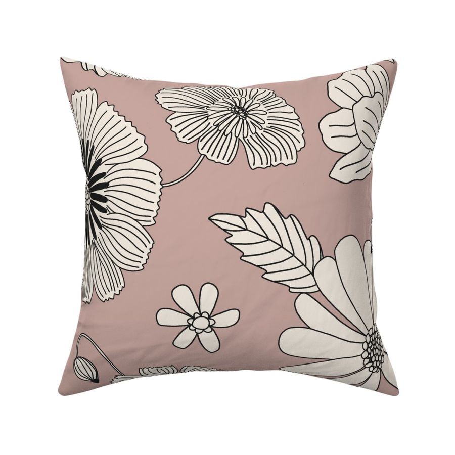 Jumbo Retro Flowers Dusty Pink