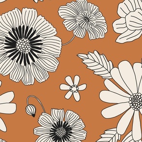 Retro Flowers Jumbo Burnt Orange