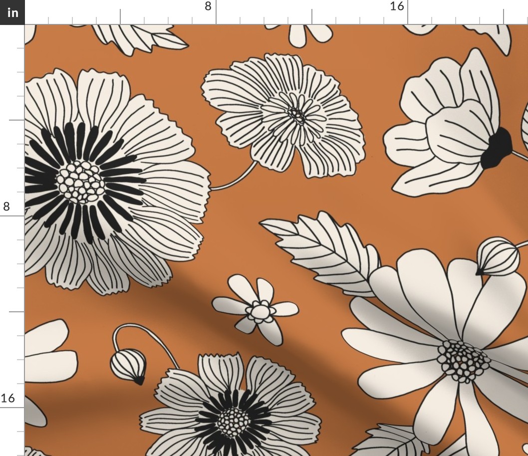 Retro Flowers Jumbo Burnt Orange