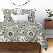 Large Scale Retro Floral Sage Green