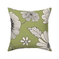 Large Scale Retro Floral Sweet Pea Green