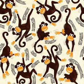 Large scale rainforest adventure with cute block printed monkeys by art for joy  lesja saramakova gajdosikova design