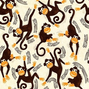 Medium scale Rainforest adventure with block printed monkeys by art for joy  lesja saramakova gajdosikova design