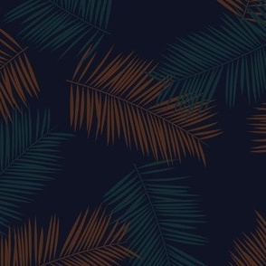 Hawaii garden palm leaves boho jungle minimalist leaf design neutral nursery deep rust and teal on black midnight