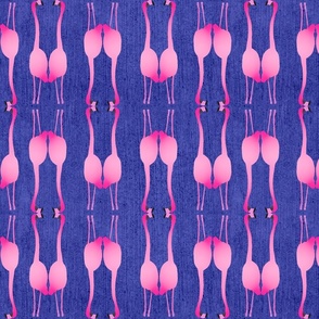 Reflected flamingoes on periwinkle faux linen background 12” repeat