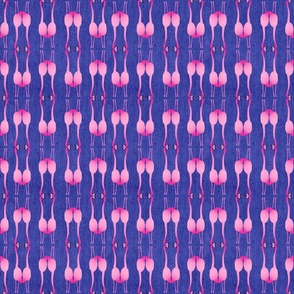 6” repeat Pink reflected flamingoes on periwinkle  slub linen background