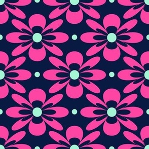 Groovy Retro Floral in Hot Pink, Mint, Midnight Blue Paducaru