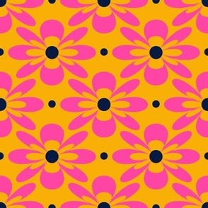 Groovy Retro Floral in Hot Pink, Midnight Blue, Marigold Paducaru