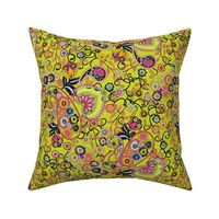 Bohemian Floral Paisley in Midnight Blue, Hot Pink, Marigold and Chartreuse Paducaru