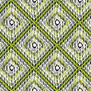 Geometric Loose Stitches in Chartreuse, White, Midnight Blue Paducaru