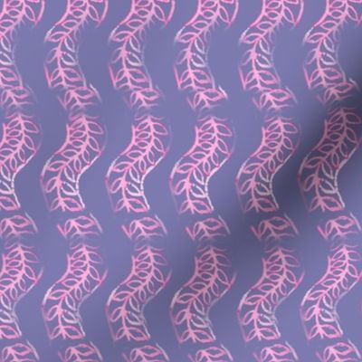 Pink watercolor leaves drawing on blue background seamless pattern